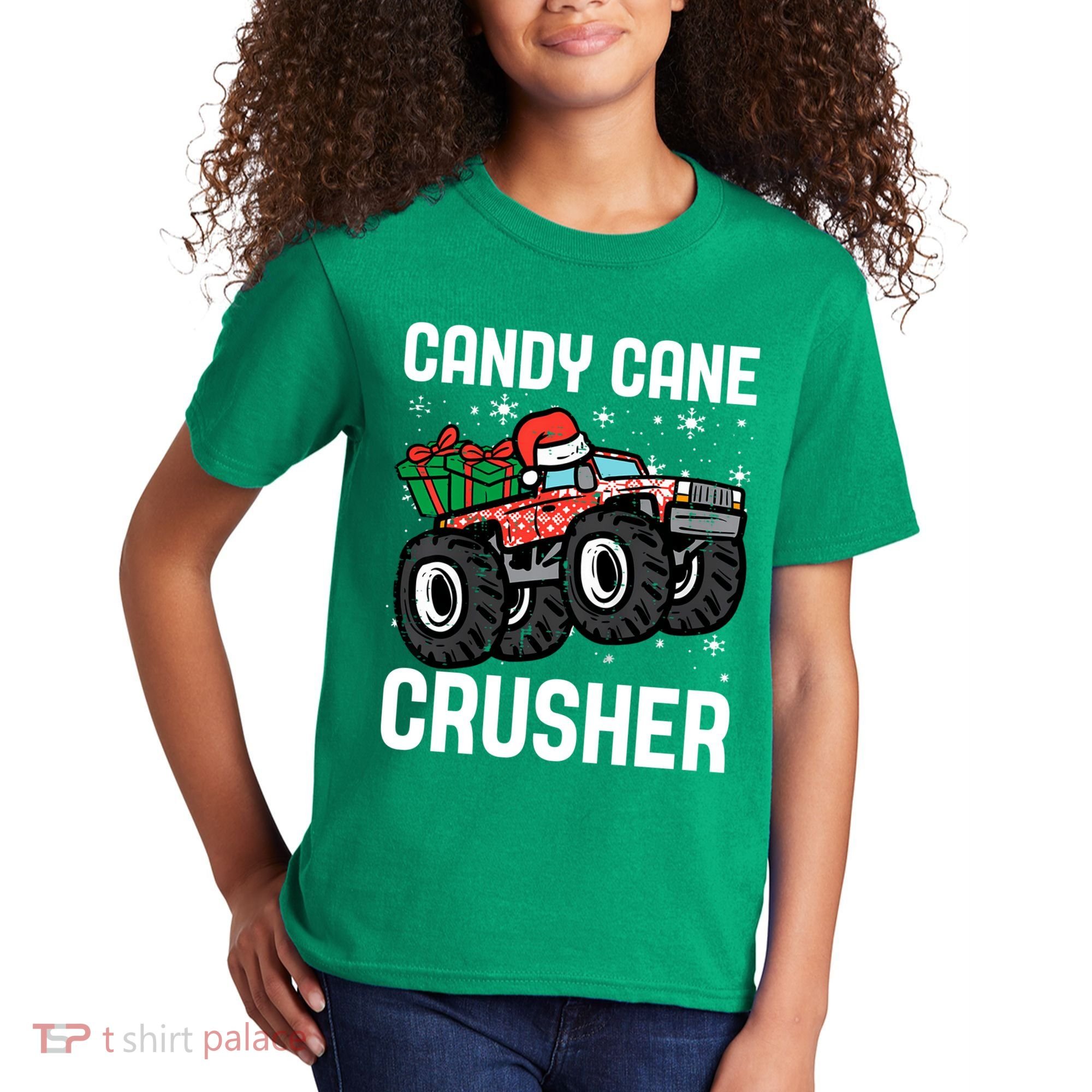 Candy Cane Crusher Christmas Monster Truck Kids T-Shirt