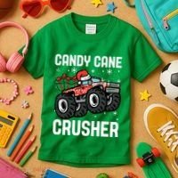 Candy Cane Crusher Christmas Monster Truck Kids T-Shirt thumb 3