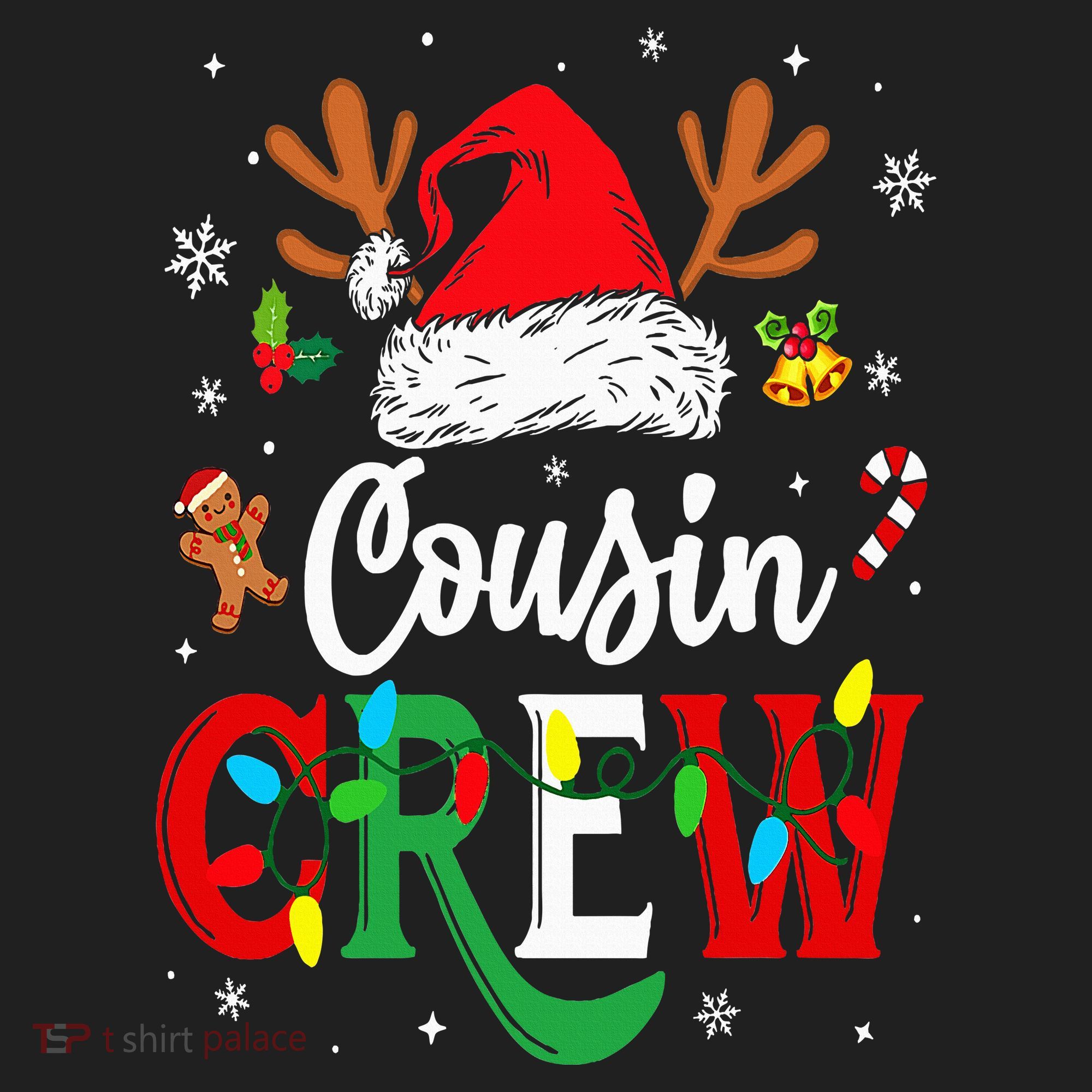Christmas Cousin Crew Reindeer Santa Hat Lights Women's Sweatshirt