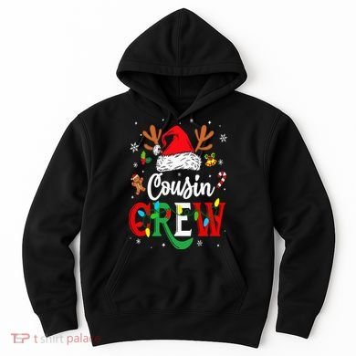 Christmas Cousin Crew Reindeer Santa Hat Lights Hoodie