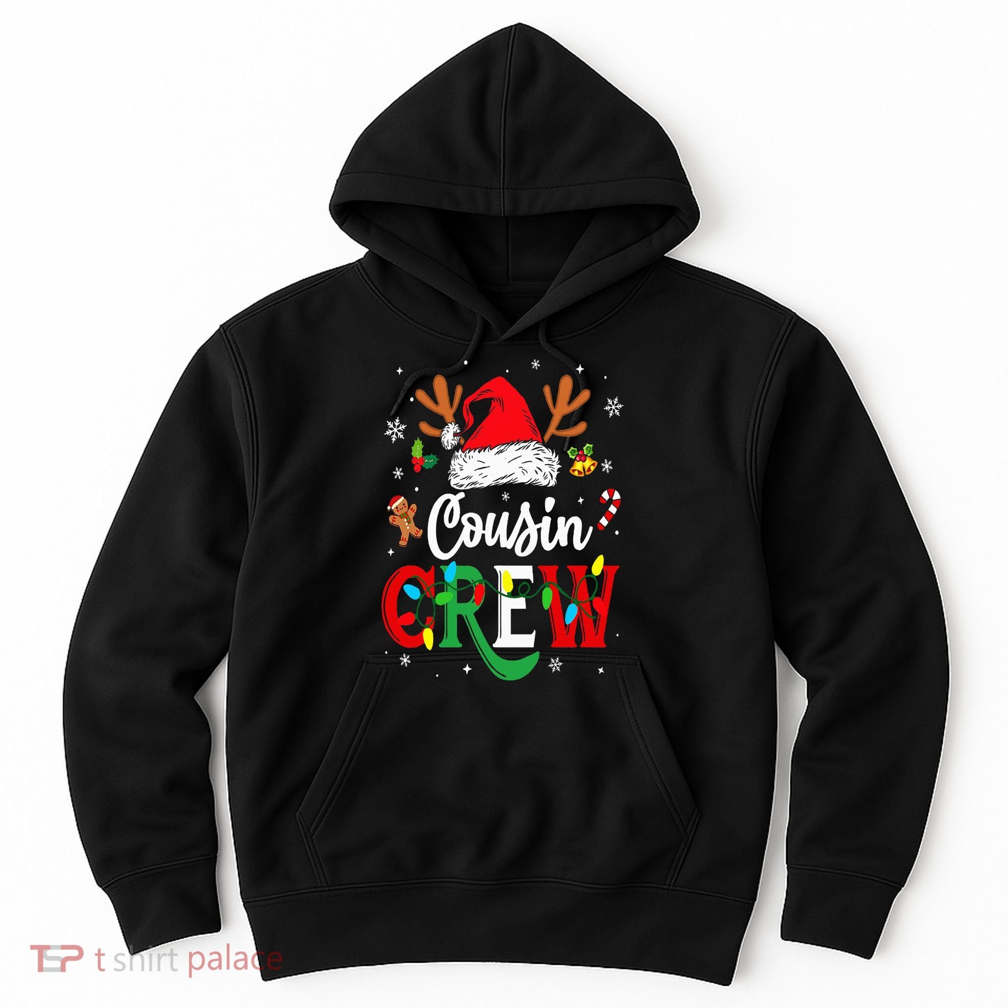 Christmas Cousin Crew Reindeer Santa Hat Lights Hoodie