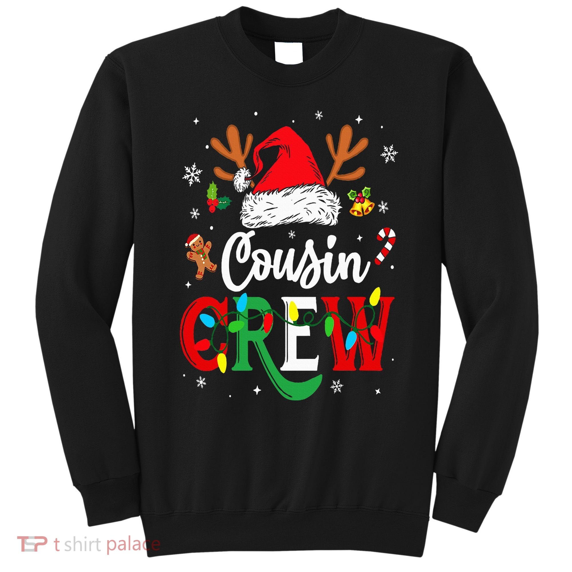 Christmas Cousin Crew Reindeer Santa Hat Lights Sweatshirt