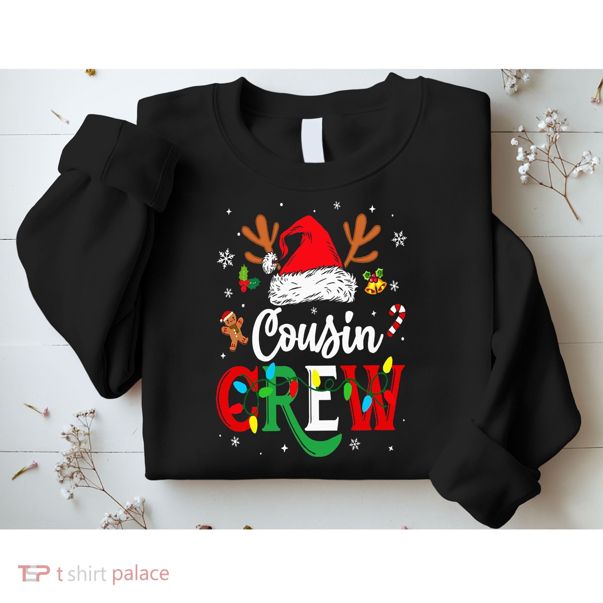 Christmas Cousin Crew Reindeer Santa Hat Lights Sweatshirt