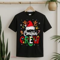 Christmas Cousin Crew Reindeer Santa Hat Lights T-Shirt thumb 2