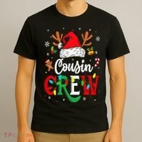 Christmas Cousin Crew Reindeer Santa Hat Lights T-Shirt thumb 3