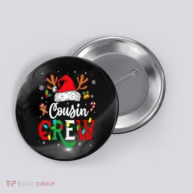 Christmas Cousin Crew Reindeer Santa Hat Lights Button
