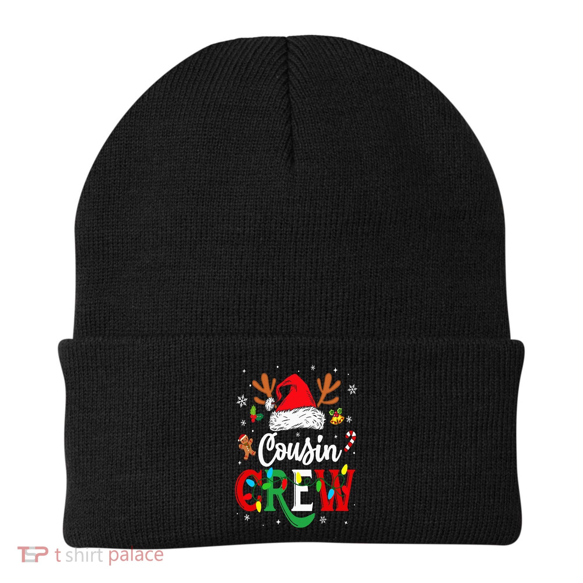 Christmas Cousin Crew Reindeer Santa Hat Lights Beanie