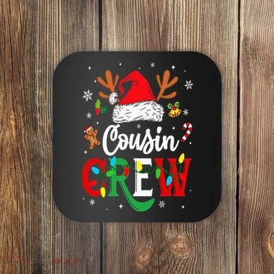 Christmas Cousin Crew Reindeer Santa Hat Lights Coaster