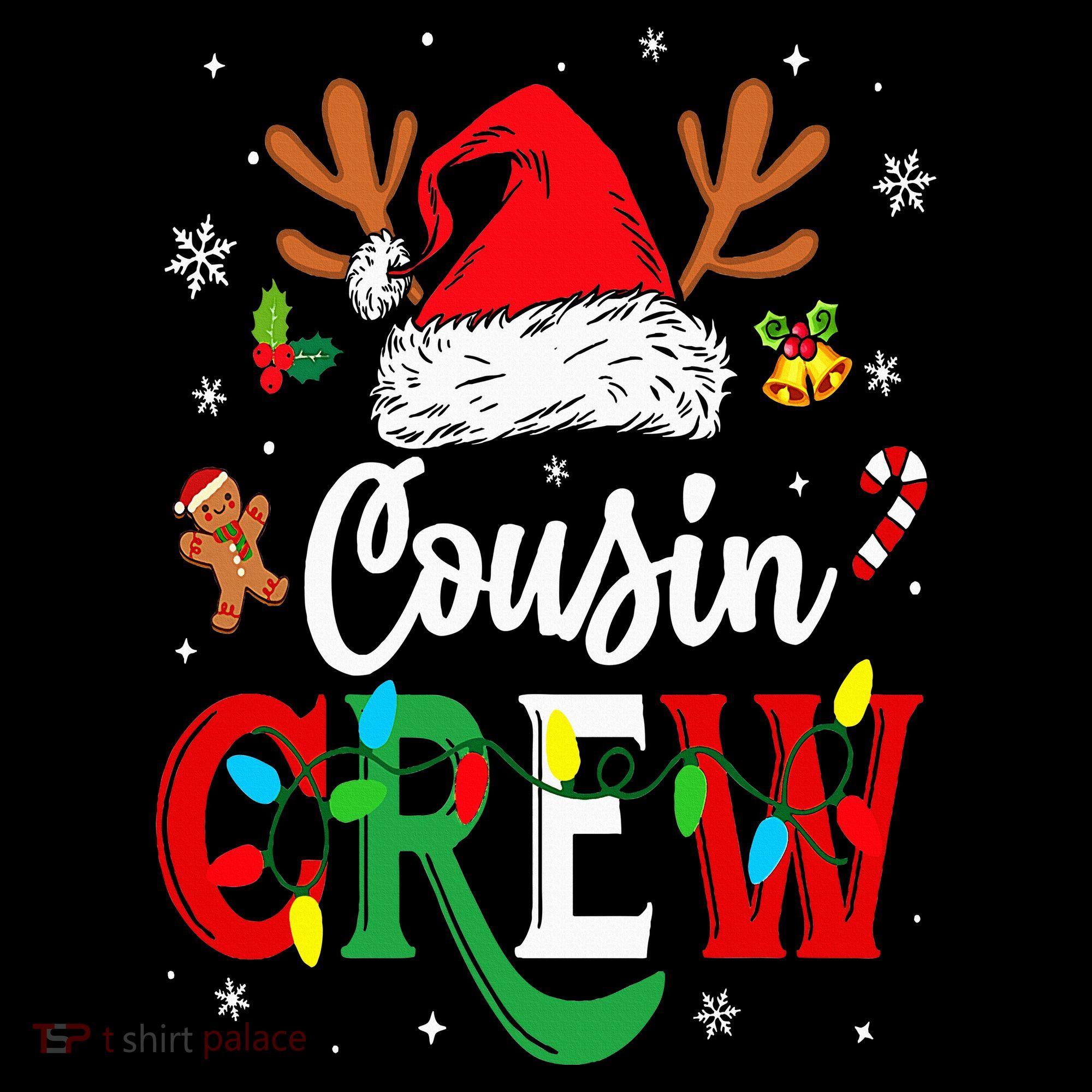 Christmas Cousin Crew Reindeer Santa Hat Lights Women's Hoodie