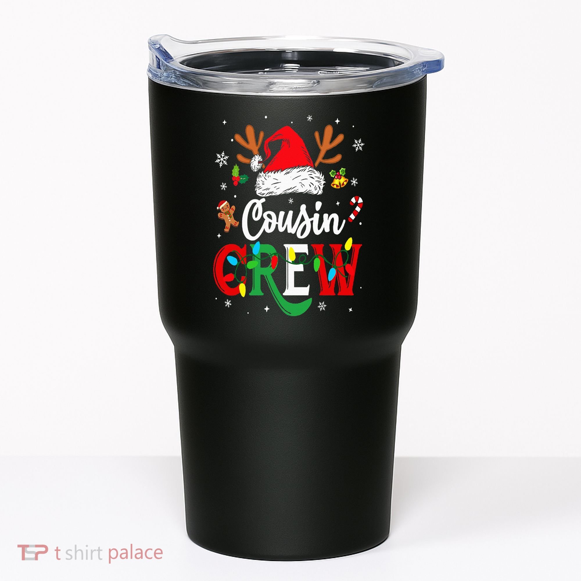 Christmas Cousin Crew Reindeer Santa Hat Lights Tumbler
