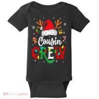 Christmas Cousin Crew Reindeer Santa Hat Lights Baby Bodysuit thumb 0