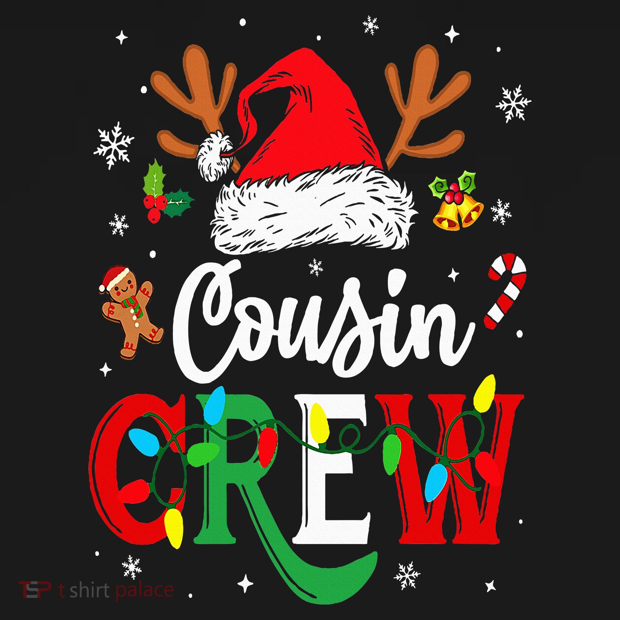 Christmas Cousin Crew Reindeer Santa Hat Lights Baby Bodysuit