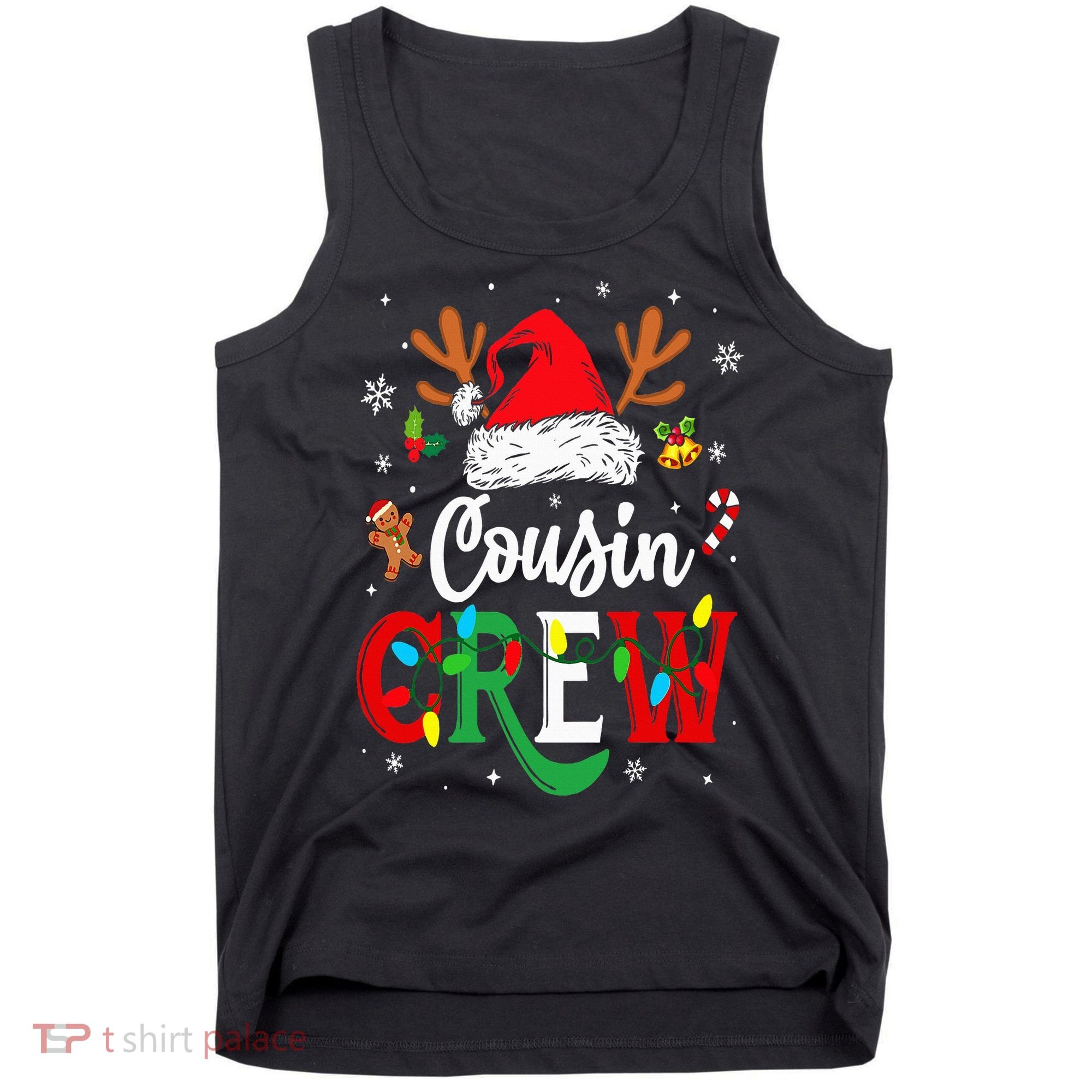 Christmas Cousin Crew Reindeer Santa Hat Lights Tank Top