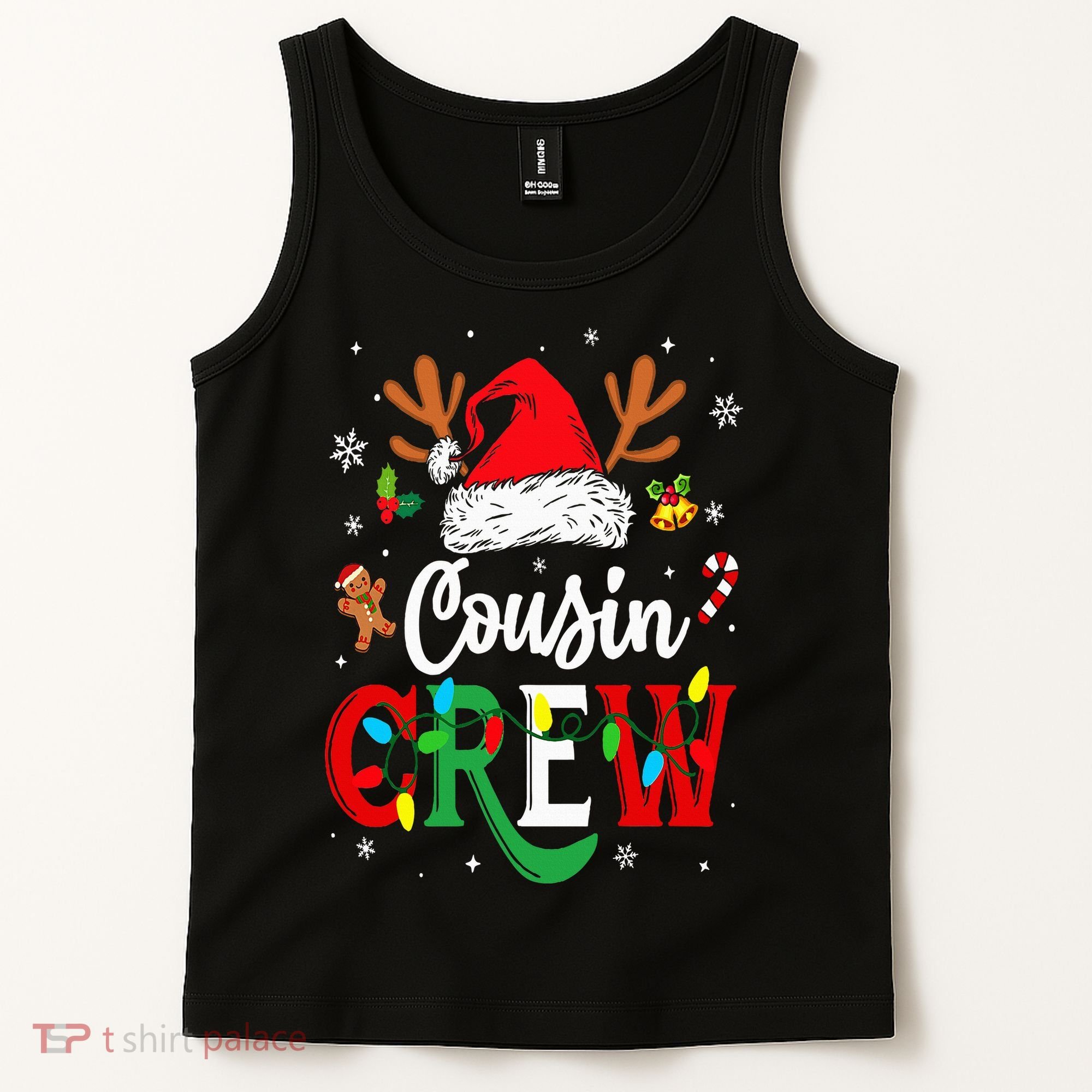 Christmas Cousin Crew Reindeer Santa Hat Lights Tank Top