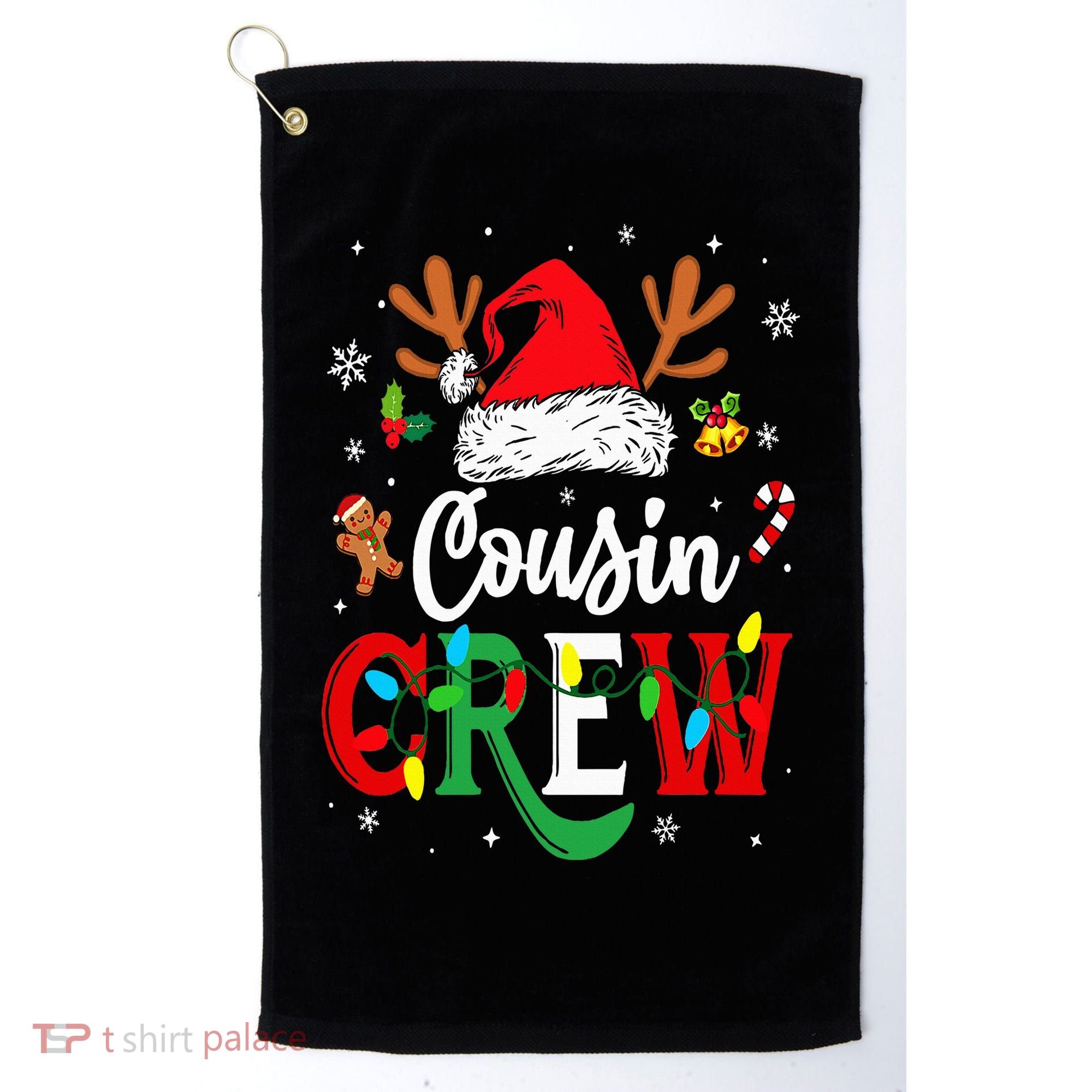 Christmas Cousin Crew Reindeer Santa Hat Lights Golf Towel