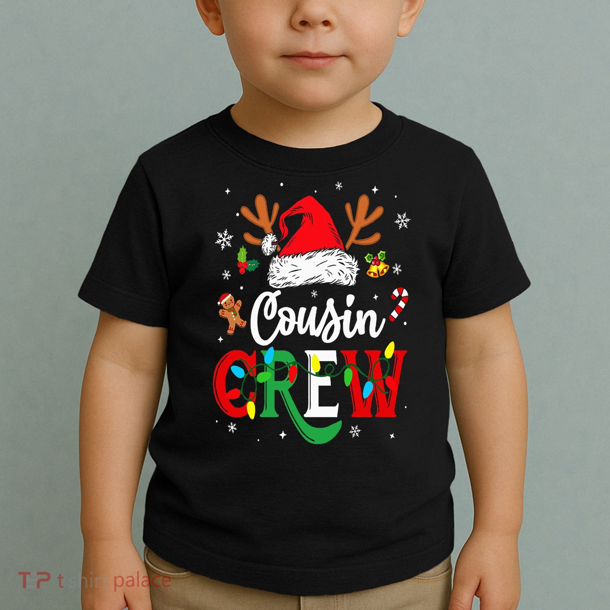 Christmas Cousin Crew Reindeer Santa Hat Lights Toddler T-Shirt