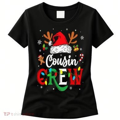 Christmas Cousin Crew Reindeer Santa Hat Lights Women's T-Shirt