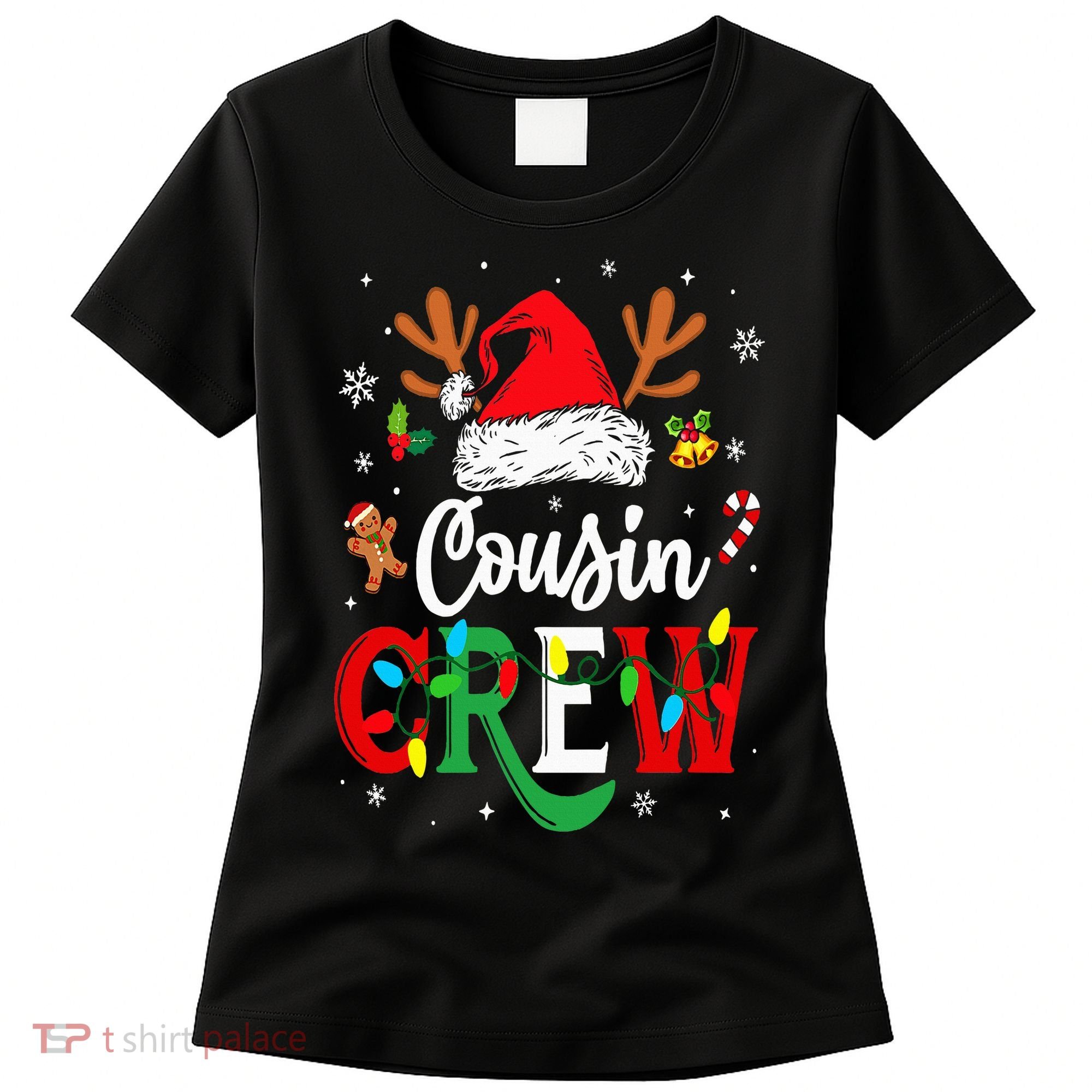 Christmas Cousin Crew Reindeer Santa Hat Lights Women's T-Shirt