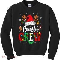 Christmas Cousin Crew Reindeer Santa Hat Lights Kids Sweatshirt thumb 0