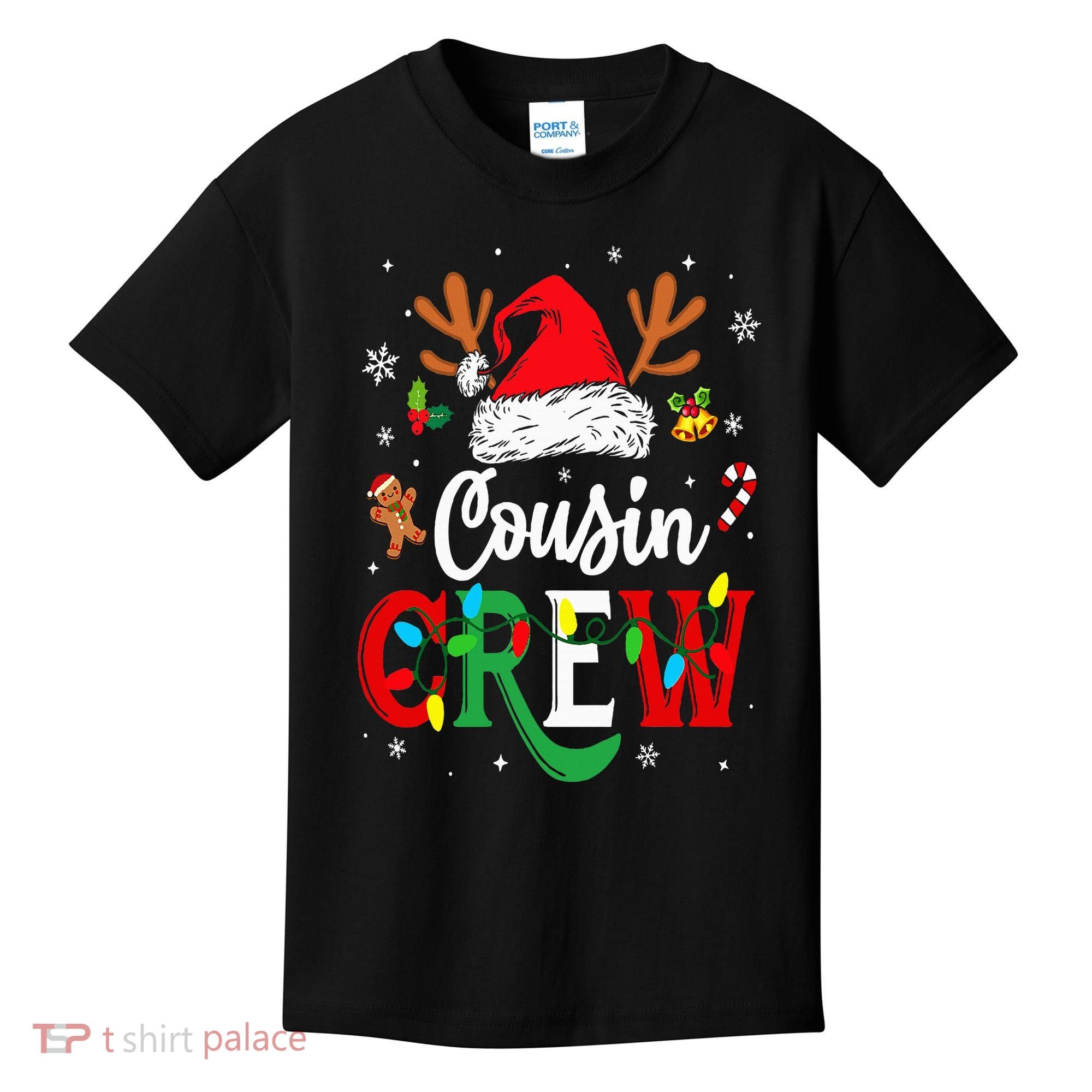 Christmas Cousin Crew Reindeer Santa Hat Lights Kids T-Shirt