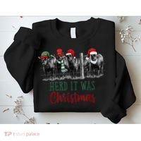 Cute Christmas Cows Herd It Was Christmas Funny Cow Shirt Sweatshirt thumb 2