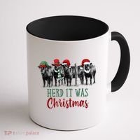 Cute Christmas Cows Herd It Was Christmas Funny Cow Shirt Coffee Mug thumb 1