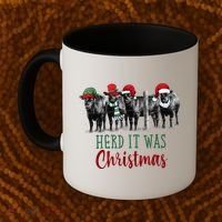 Cute Christmas Cows Herd It Was Christmas Funny Cow Shirt Coffee Mug thumb 2