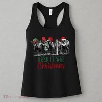 Cute Christmas Cows Herd It Was Christmas Funny Cow Shirt Women's Tank Top thumb 3