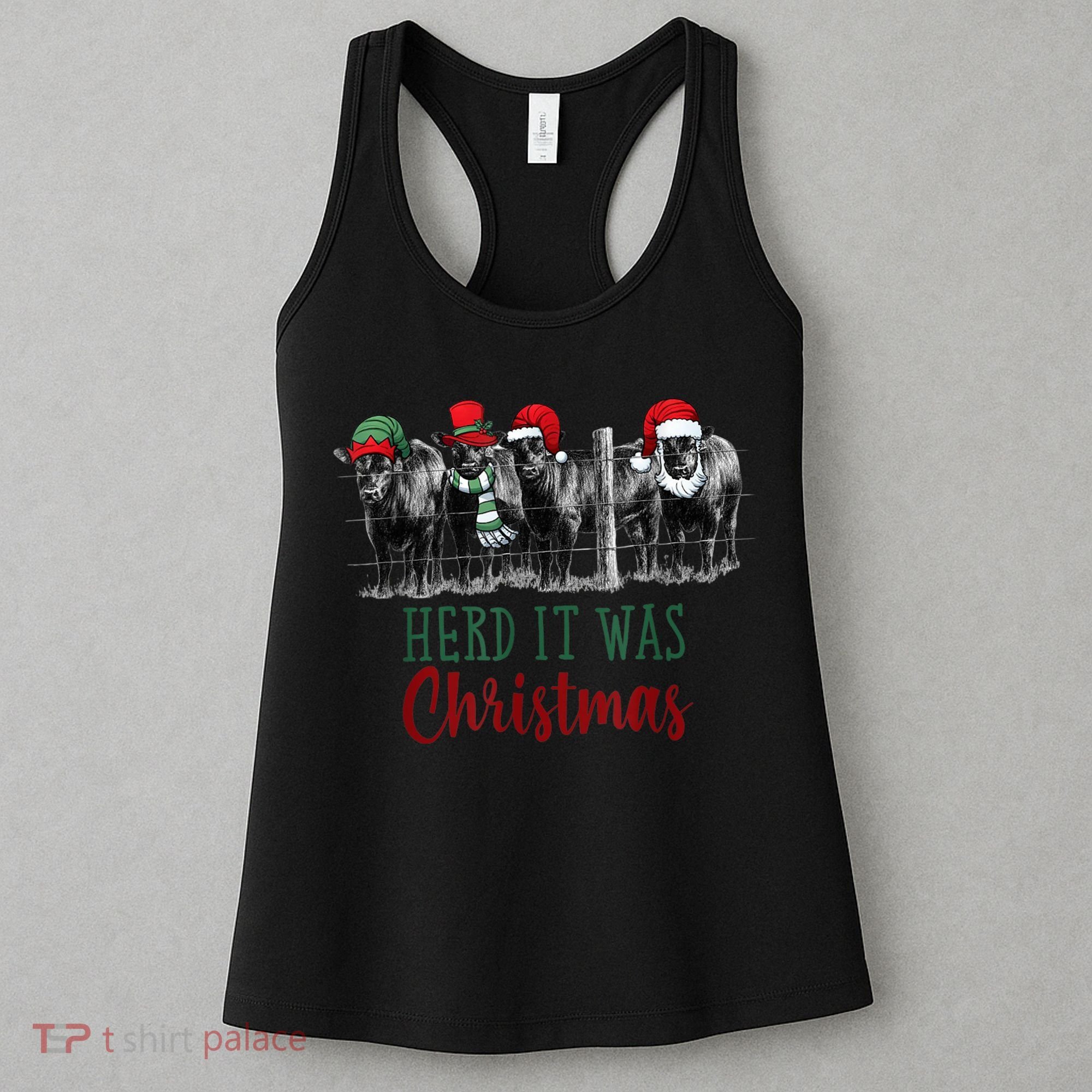 Cute Christmas Cows Herd It Was Christmas Funny Cow Shirt Women's Tank Top