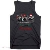 Cute Christmas Cows Herd It Was Christmas Funny Cow Shirt Tank Top thumb 0