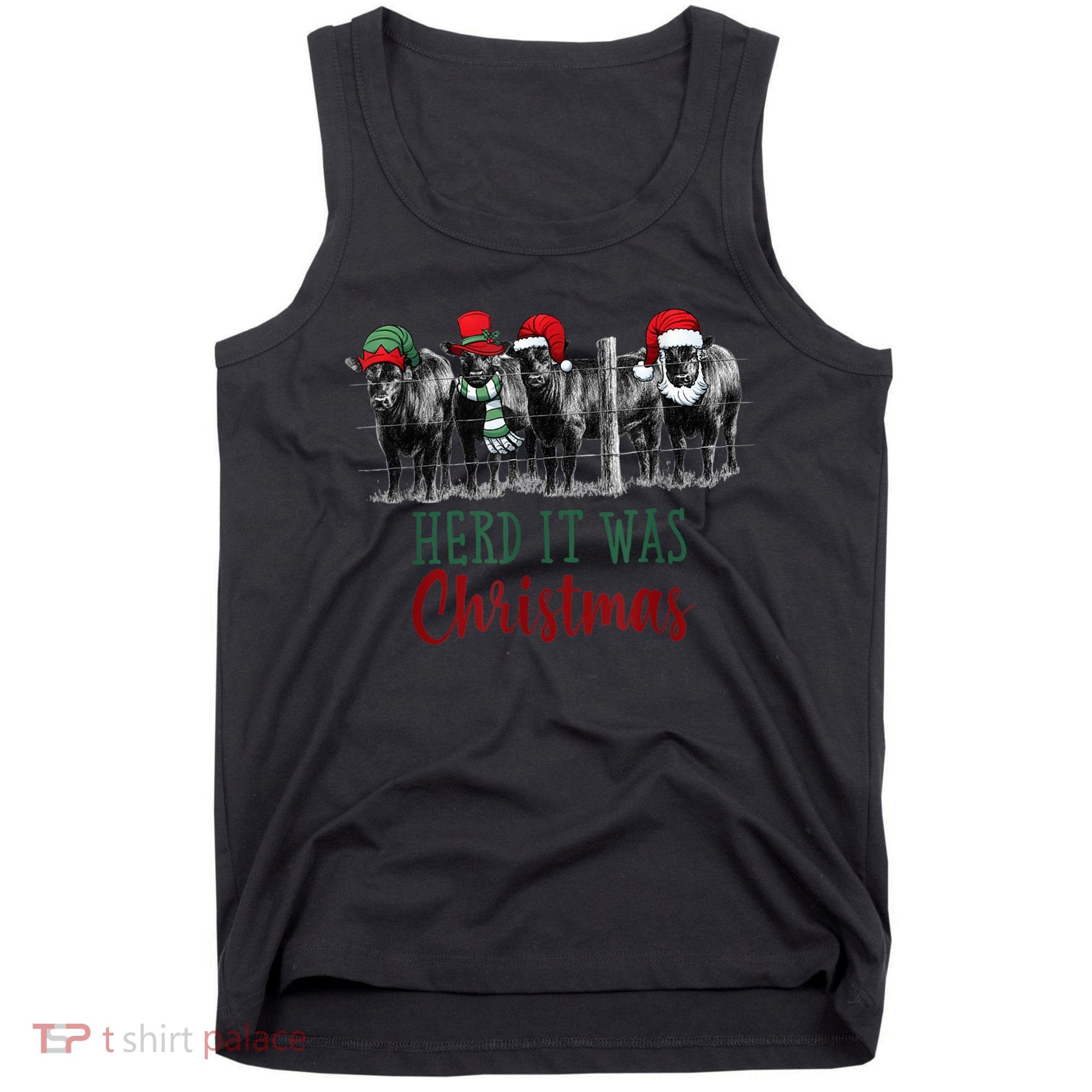 Cute Christmas Cows Herd It Was Christmas Funny Cow Shirt Tank Top