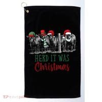 Cute Christmas Cows Herd It Was Christmas Funny Cow Shirt Golf Towel thumb 0