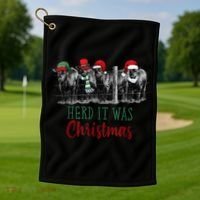 Cute Christmas Cows Herd It Was Christmas Funny Cow Shirt Golf Towel thumb 1