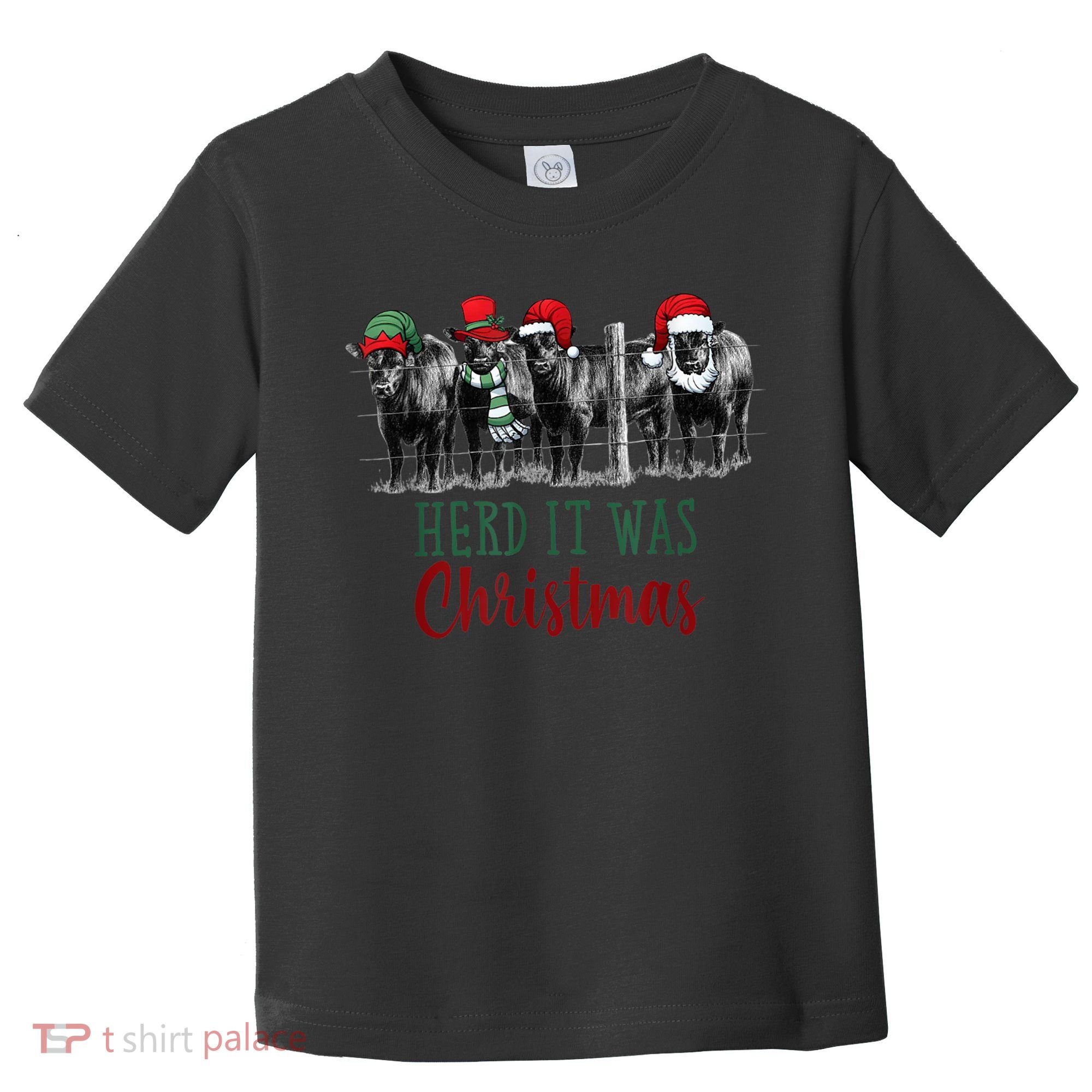 Cute Christmas Cows Herd It Was Christmas Funny Cow Shirt Toddler T-Shirt