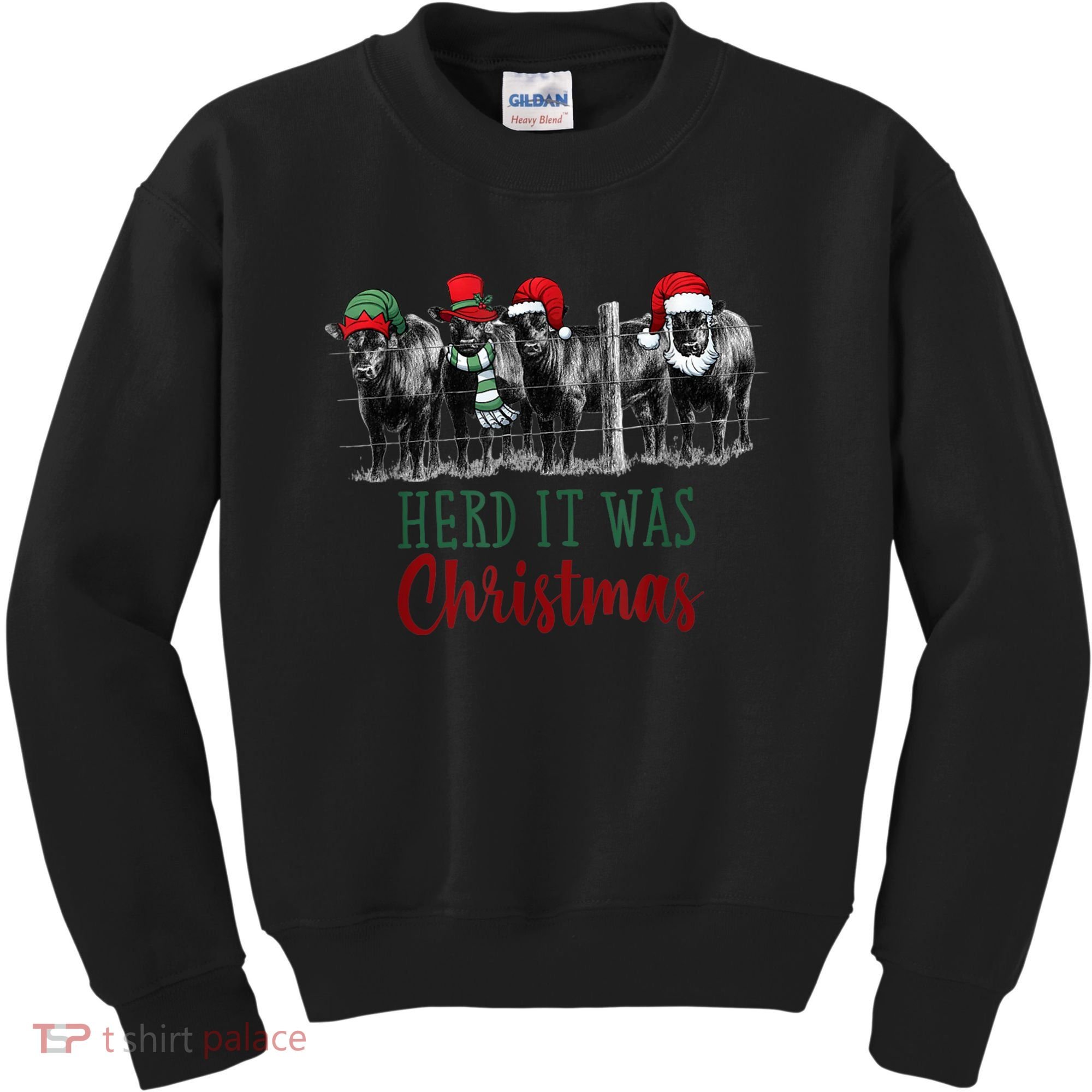 Cute Christmas Cows Herd It Was Christmas Funny Cow Shirt Kids Sweatshirt