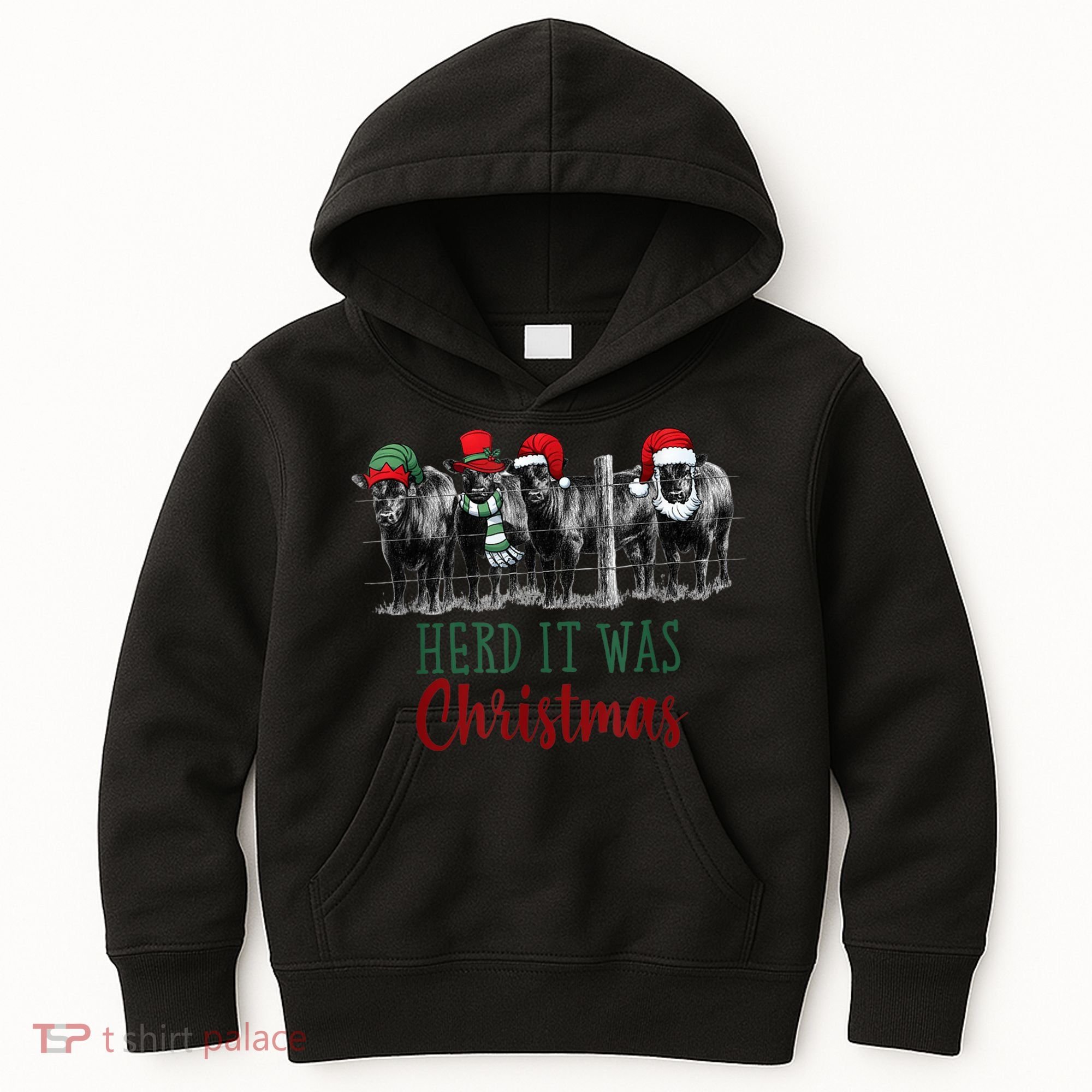Cute Christmas Cows Herd It Was Christmas Funny Cow Shirt Kids Hoodie