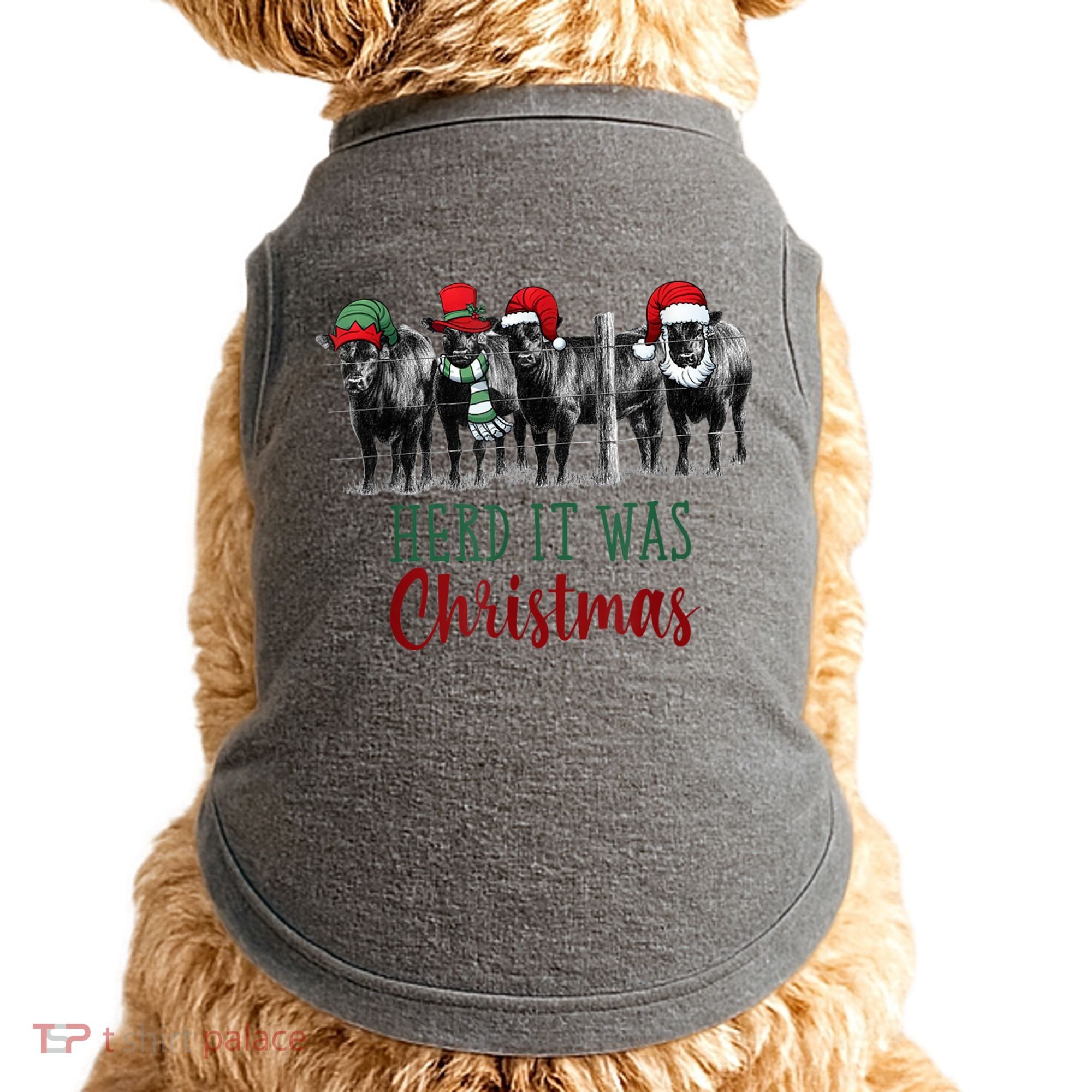 Cute Christmas Cows Herd It Was Christmas Funny Cow Shirt Doggie Tank