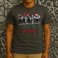 Cute Christmas Cows Herd It Was Christmas Funny Cow Shirt T-Shirt thumb 3