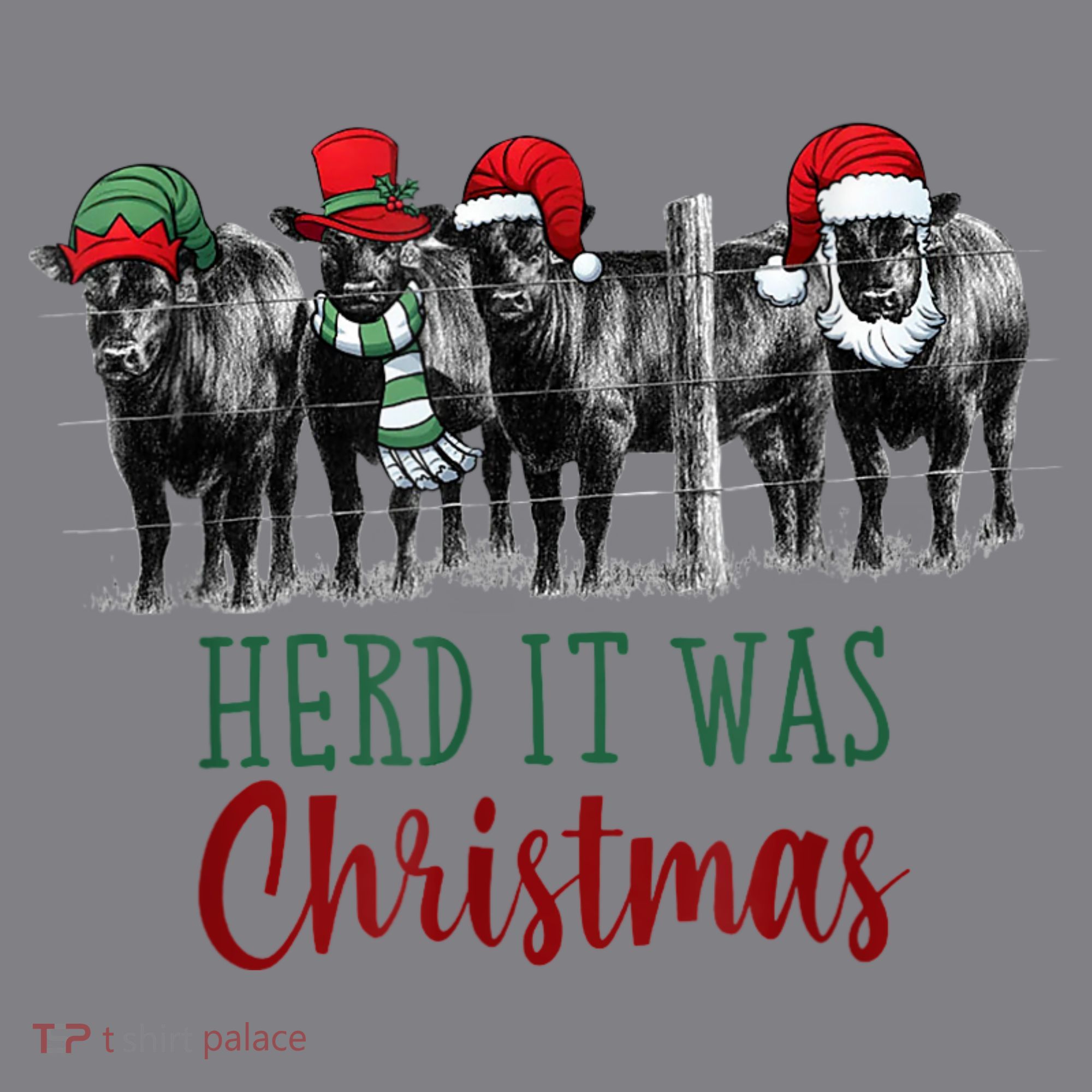 Cute Christmas Cows Herd It Was Christmas Funny Cow Shirt T-Shirt
