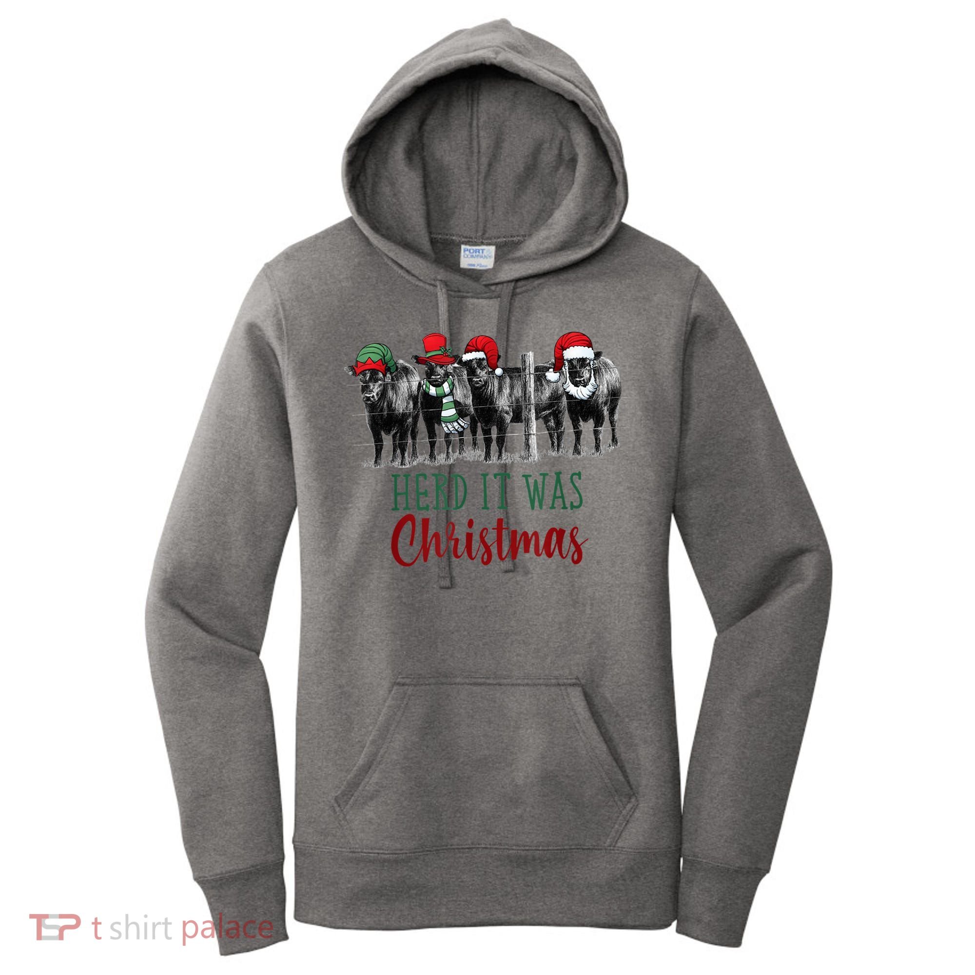 Cute Christmas Cows Herd It Was Christmas Funny Cow Shirt Women's Hoodie