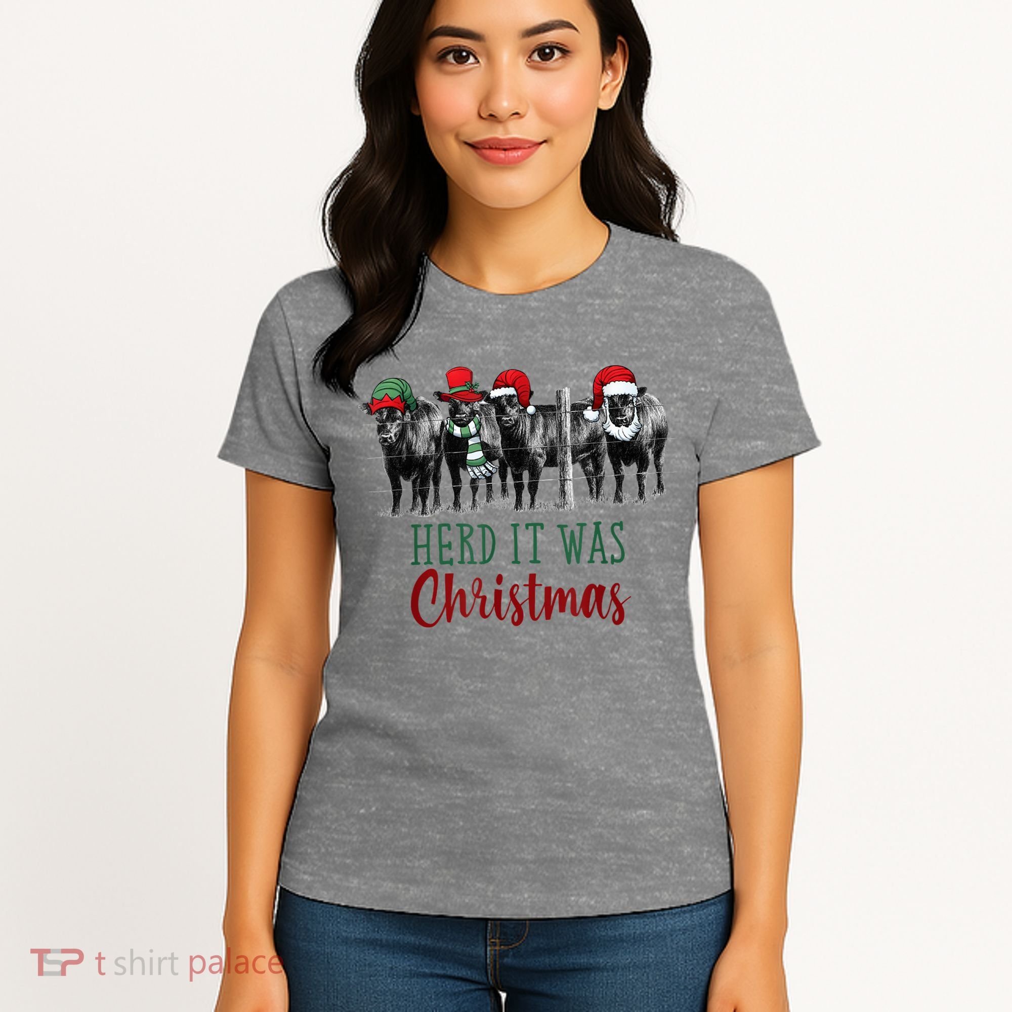 Cute Christmas Cows Herd It Was Christmas Funny Cow Shirt Women's T-Shirt