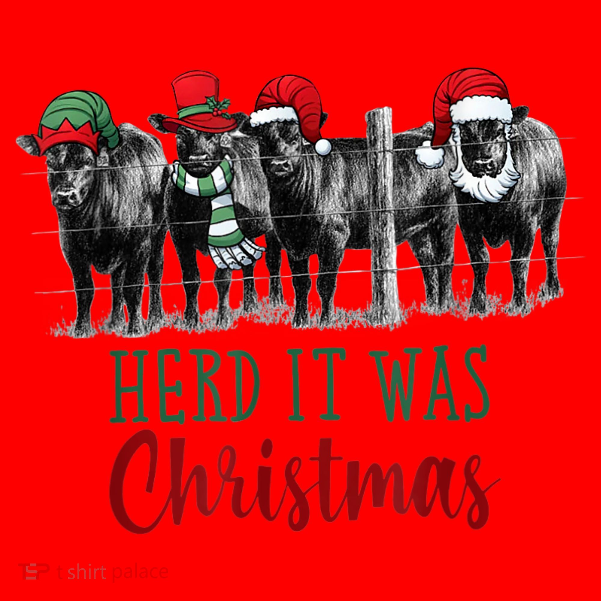 Cute Christmas Cows Herd It Was Christmas Funny Cow Shirt Santa Hat