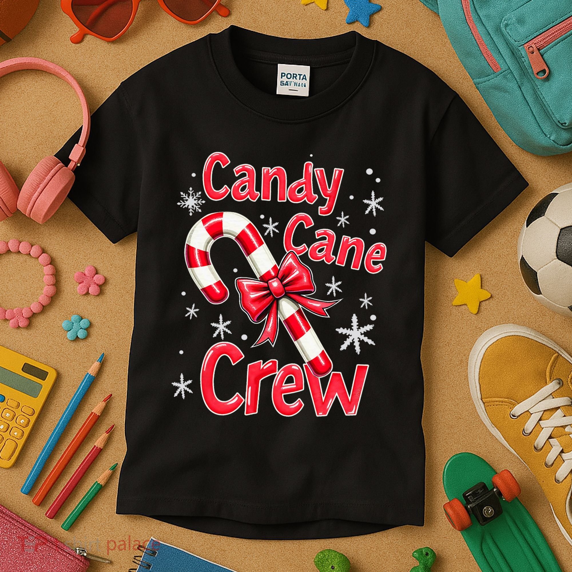 Candy Cane Crew Merry Christmas Xmas Santa Pajamas Holiday Kids T-Shirt