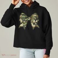Cute Camo Coquette Ribbon Bow Ladies Heavyweight Boxy Pullover Hoodie thumb 0