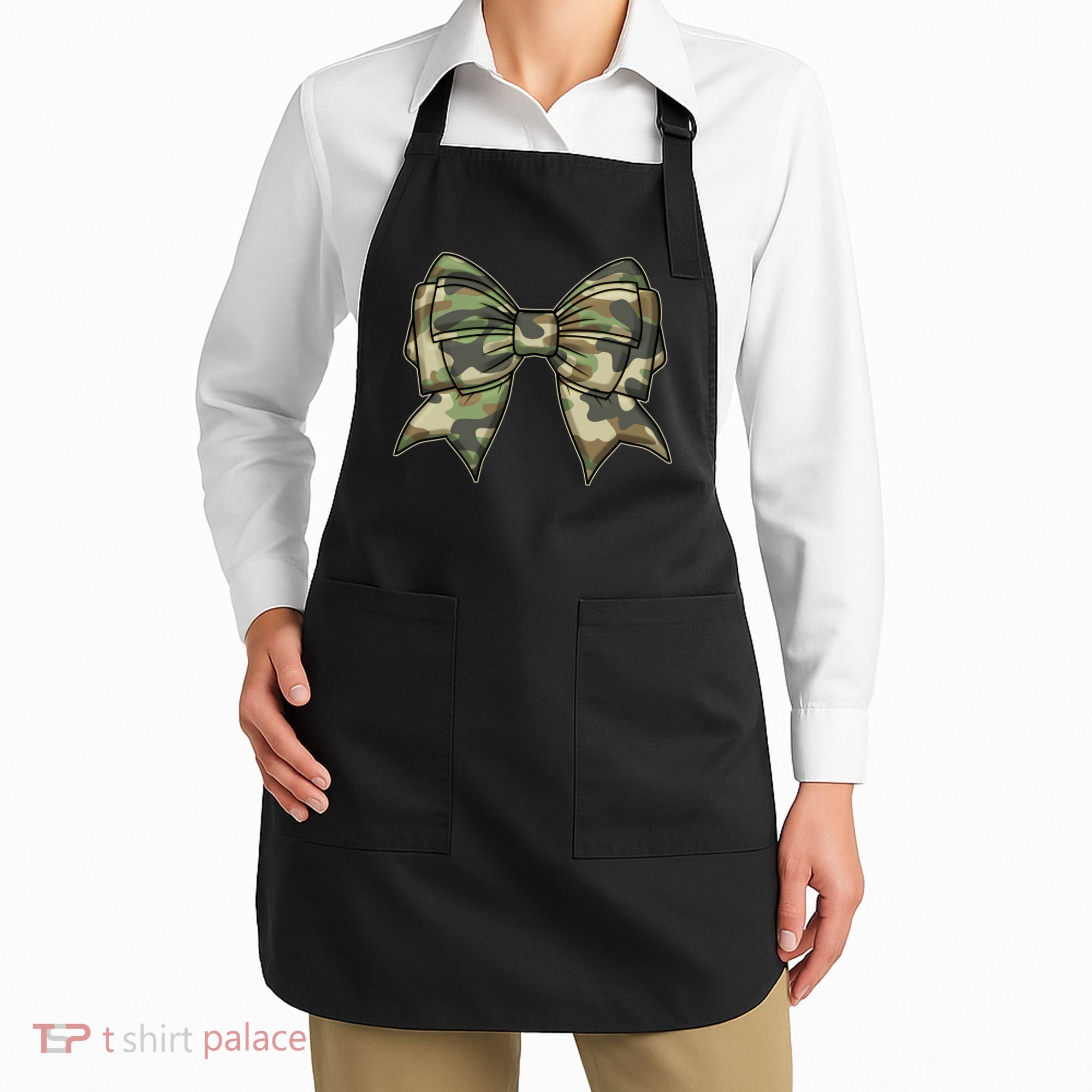 Cute Camo Coquette Ribbon Bow Apron