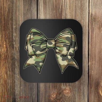 Cute Camo Coquette Ribbon Bow Coaster