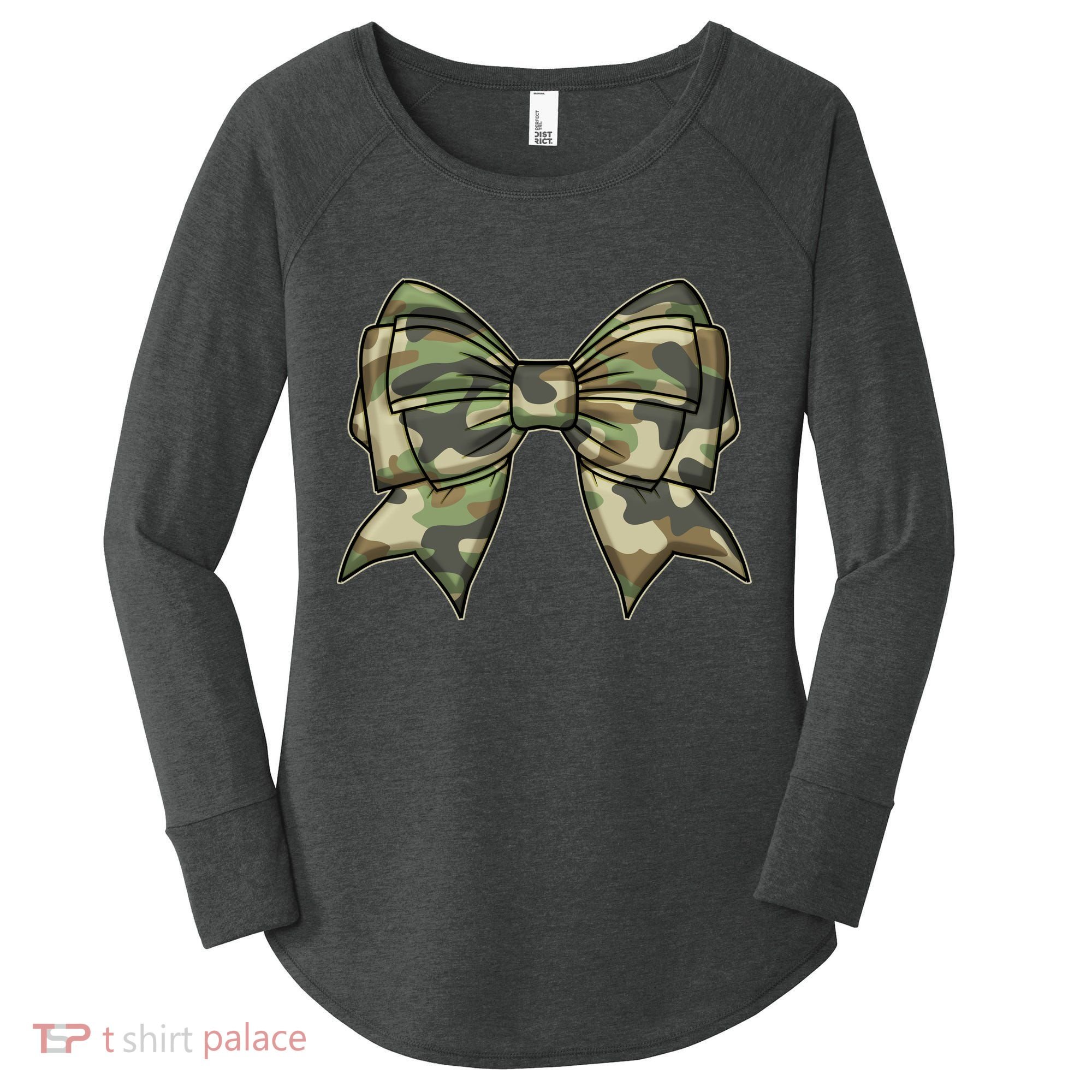 Cute Camo Coquette Ribbon Bow Women's Perfect Tri Tunic Long Sleeve Shirt