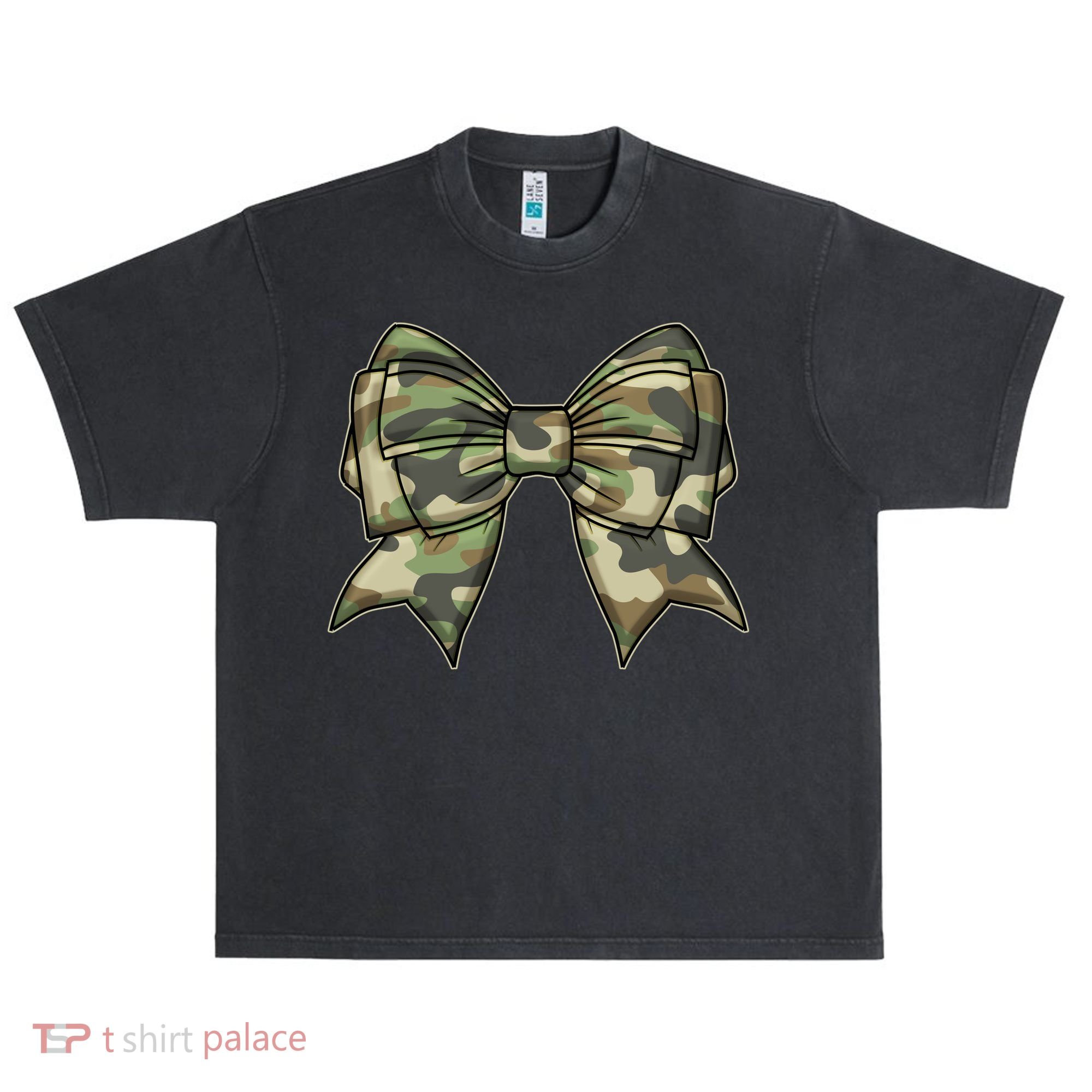Cute Camo Coquette Ribbon Bow Urban Oversized Heavyweight T-Shirt