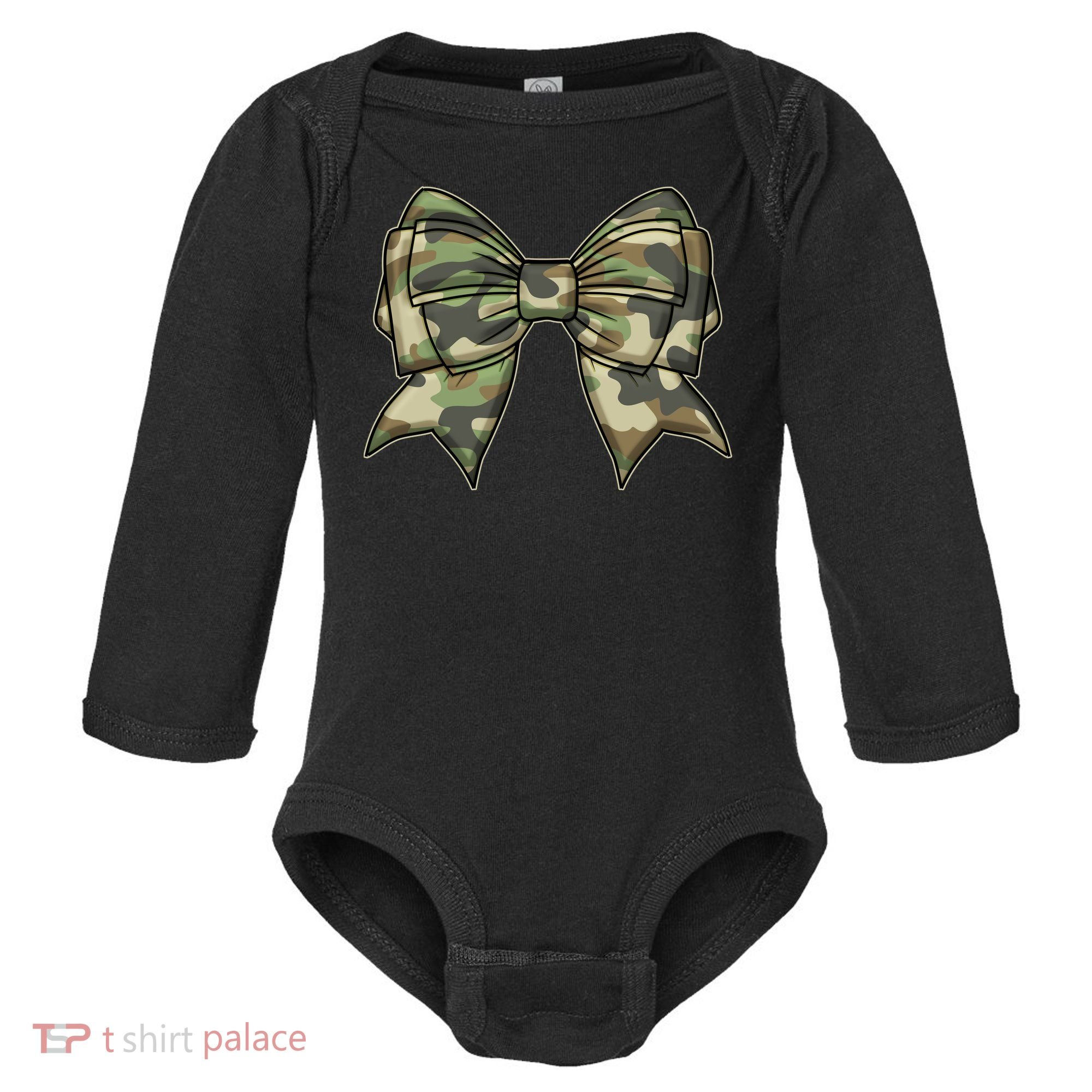 Cute Camo Coquette Ribbon Bow Baby Long Sleeve Bodysuit