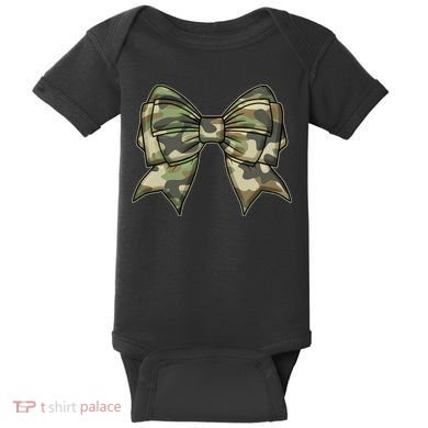 Cute Camo Coquette Ribbon Bow Baby Bodysuit